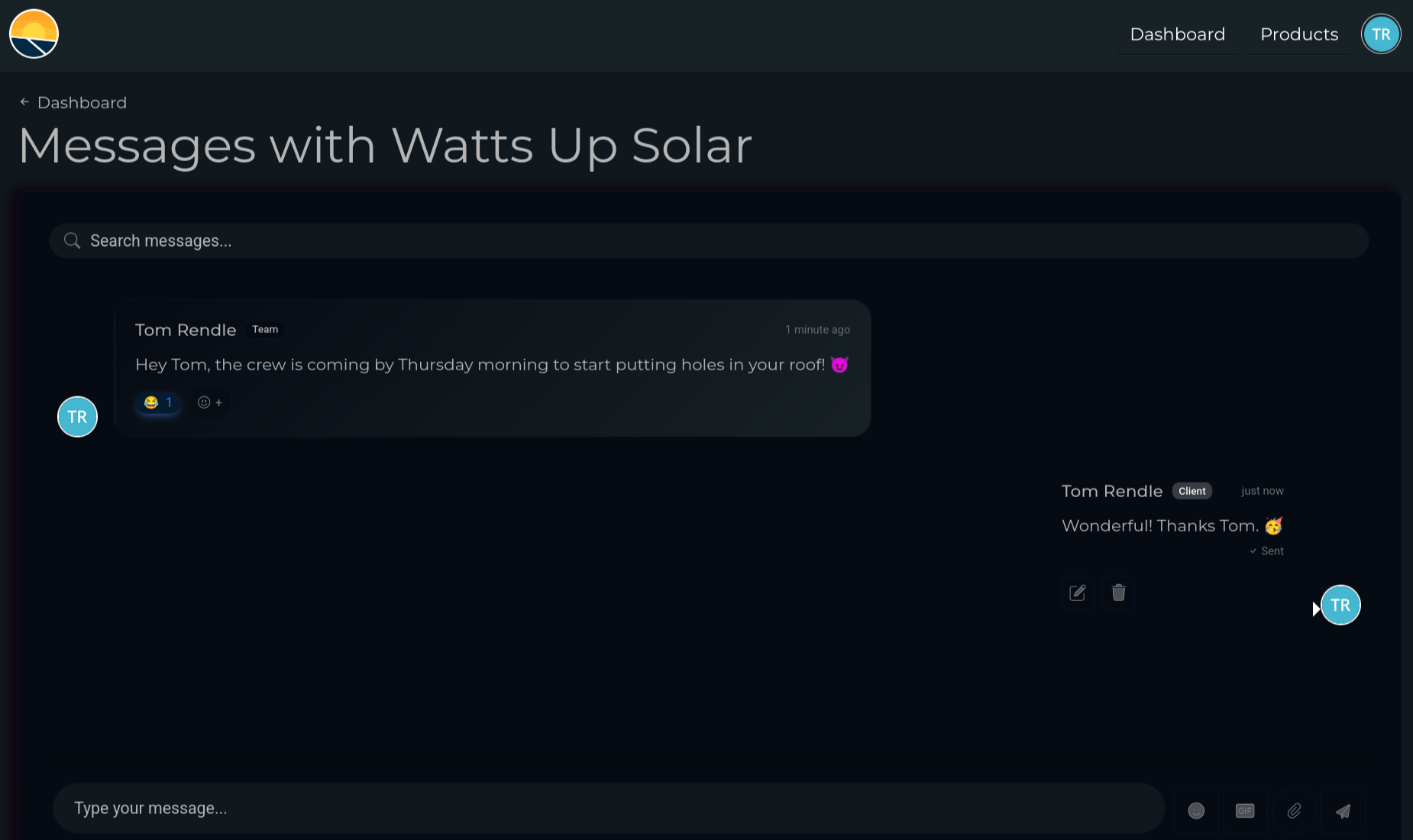 Client-to-team messaging interface