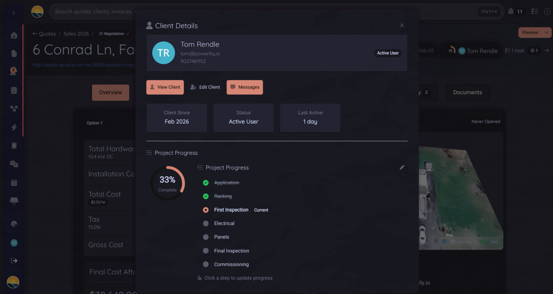Project progress tracking for customers